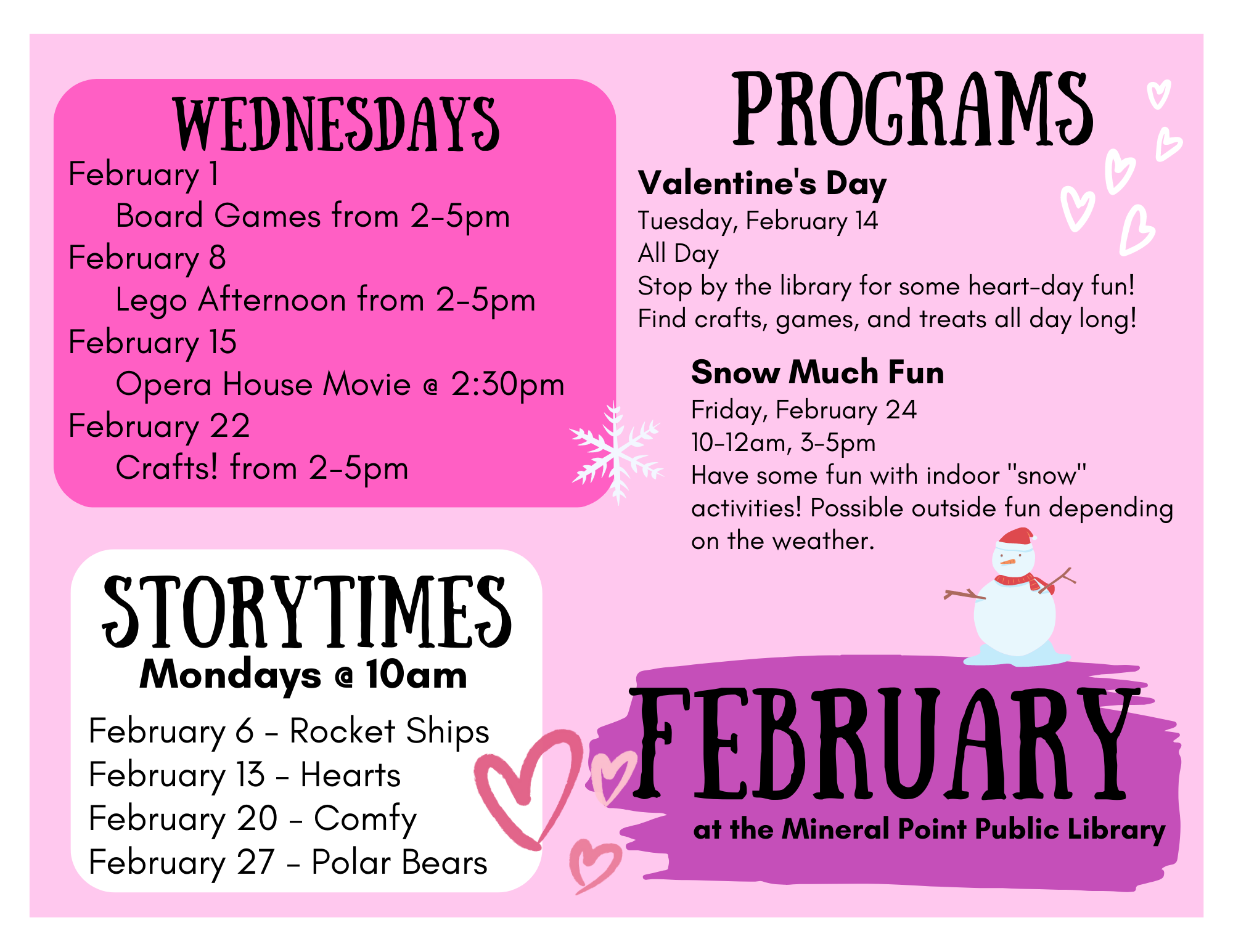 February Events – Mineral Point Public Library